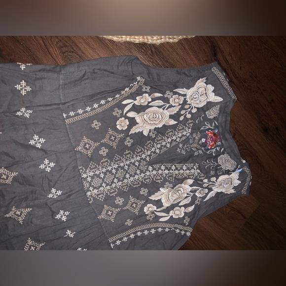 Johnny Was LA Embroidered Tank Dress grey 3X linen neutral $400 casual boho fall - Picture 5 of 8